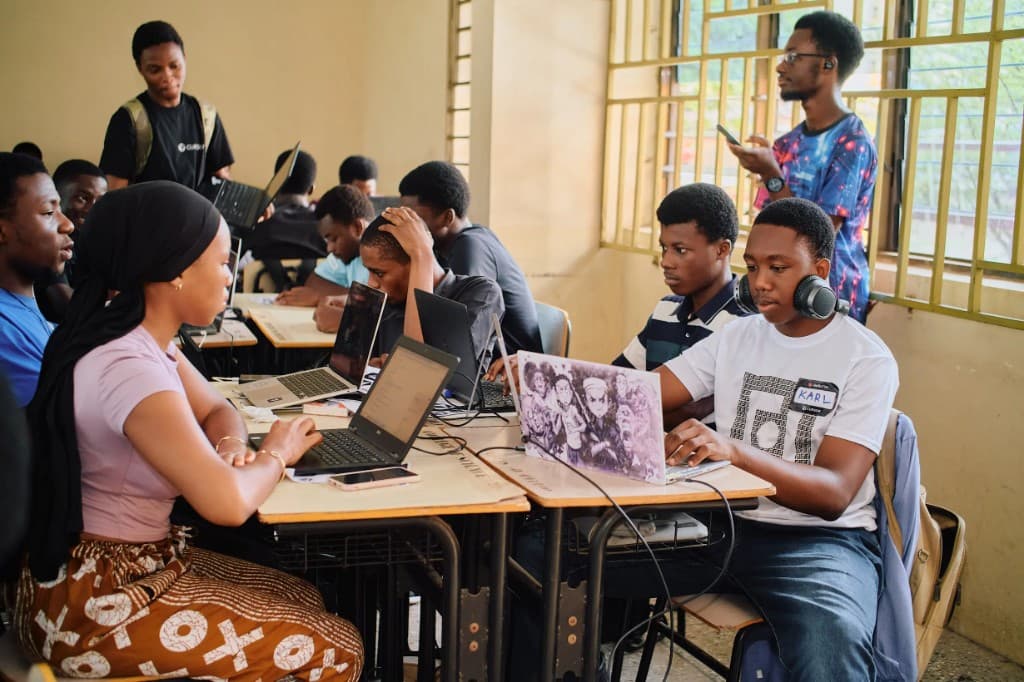 Hackathon participants building together at KNUST